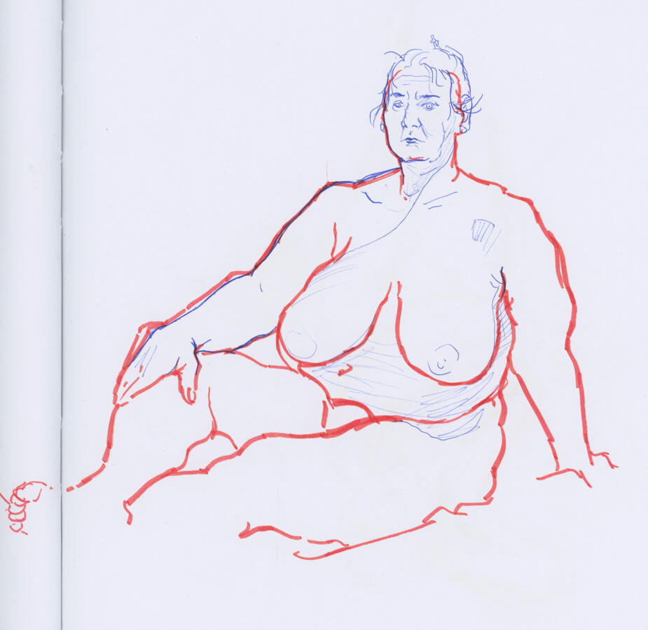 10 min Figure – Crayola Marker, Blue pen, Sketchbook paper (2025)
