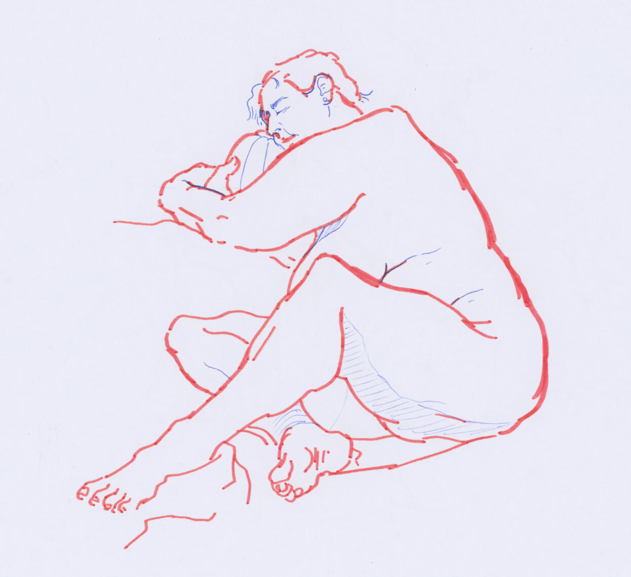 10 min Figure – Red Crayola Marker, Blue pen, Sketchbook paper (2025)