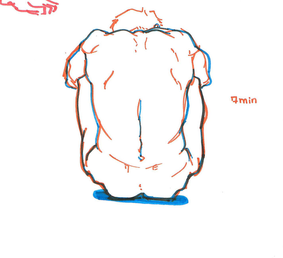 Sketchbook; Orange and Blue Crayola Markers, 7 min